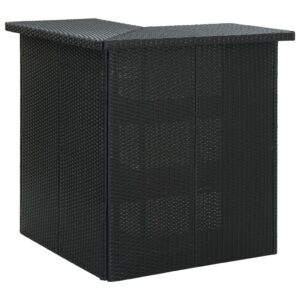 Outdoor Indoor Black Poly Rattan Corner Bar Table with Storage Shelves