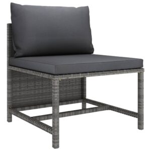 Outdoor Sectional Sofa Chair Grey Poly Rattan Weather Resistant with Cushions