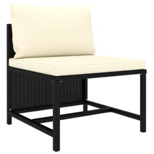 Outdoor Garden Patio Sectional Sofa Chair Black Rattan with Cream Cushions