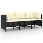 Outdoor Patio Sofa Set Black PE Rattan Comfy Garden Furniture with Cream Cushions