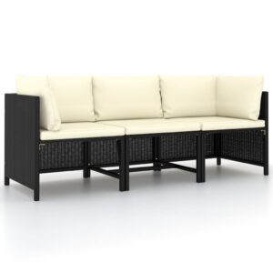 Outdoor Patio Sofa Set Black PE Rattan Comfy Garden Furniture with Cream Cushions