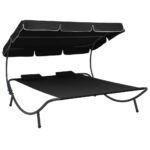 Outdoor Double Sun Lounger Bed with Canopy Garden Patio Furniture Black Comfort