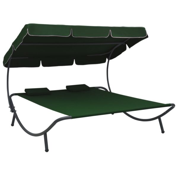 Outdoor Double Sun Lounger Bed with Canopy Garden Patio Furniture Green Comfort