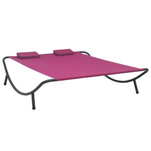 Outdoor Lounge Bed Weather-Resistant Fabric with Pillows Patio Sunbed Pink