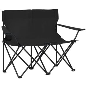 Foldable Double Camping Chair Portable Steel Frame Water-Repellent Fabric Black