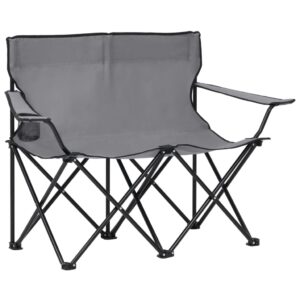 Foldable Double Camping Chair Steel Frame Water-Repellent Fabric Cup Holders