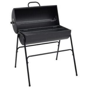 Large Barrel Grill with Dual Cooking Grids  Black Steel  Outdoor Charcoal BBQ  Easy Clean