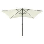 Outdoor Garden Parasol with Integrated LED Lights  UV Protective Polyester  Steel Pole  Sand Colour  2x3m Size