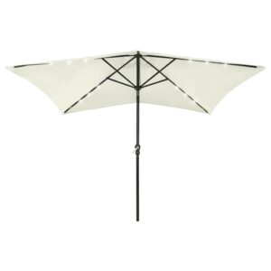 Outdoor Garden Parasol with Integrated LED Lights  UV Protective Polyester  Steel Pole  Sand Colour  2x3m Size