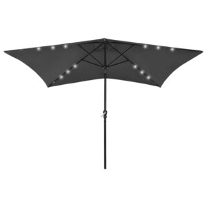 Outdoor Garden Parasol with Integrated LED Lights  UV Protective Polyester  Powder-Coated Steel Pole  Crank and Tilt Function  Anthracite 2x3m