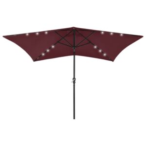 Parasol with LEDs and Steel Pole Bordeaux Red 2x3 m