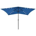 Outdoor Garden Parasol with Integrated LED Lights  UV Protective Polyester  Powder-Coated Steel Pole  Crank and Tilt Function  Azure Blue  2x3m