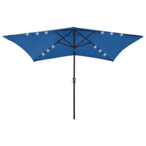 Outdoor Garden Parasol with Integrated LED Lights  UV Protective Polyester  Powder-Coated Steel Pole  Crank and Tilt Function  Azure Blue  2x3m