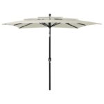 3-Tier Garden Parasol with Aluminium Pole in Sand Colour  UV Protective and Anti-Fade Polyester