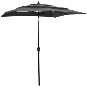 Anthracite 3-Tier Garden Parasol with Aluminium Pole  UV Protective  Anti-Fade  Foldable and Portable  Perfect for Patio  Terrace or Garden