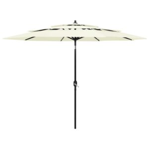 High-Quality 3-Tier Garden Parasol with Aluminium Pole in Sand Colour  UV Protective and Anti-Fade