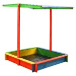 Multicolour Sandbox with Adjustable Roof  UV50 Protection  Fir Wood  Outdoor Play Equipment