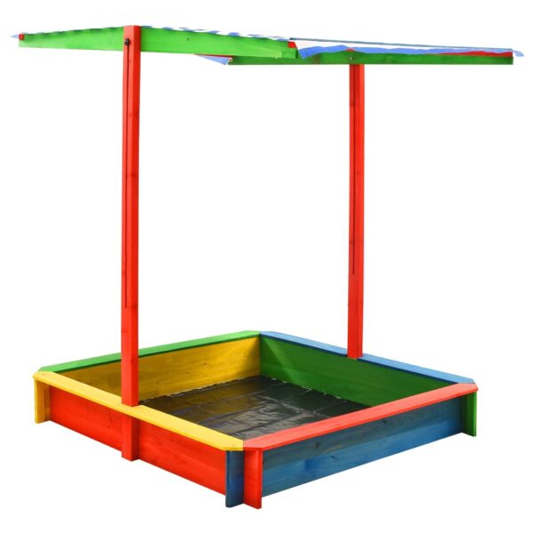 Multicolour Sandbox with Adjustable Roof  UV50 Protection  Fir Wood  Outdoor Play Equipment