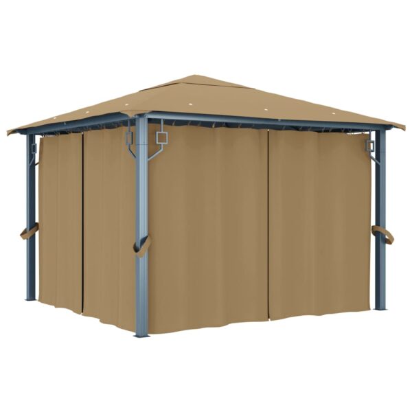 Aluminium Gazebo with Curtain Taupe Oxford Fabric Roof UV Protection Mesh Screens