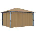 Gazebo with Curtain 400x300 cm Taupe Aluminium