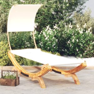 Solid Bent Wood Outdoor Lounge Bed with Canopy in Cream - Easy to Clean  Comfortable  Durable