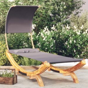 Outdoor Lounge Bed with Canopy  Solid Bent Wood  Anthracite Fabric  Easy-to-Clean  Comfortable