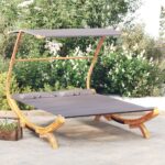 Outdoor Lounge Bed with Canopy  Solid Bent Wood  Anthracite Fabric  Easy-to-Clean  Comfortable