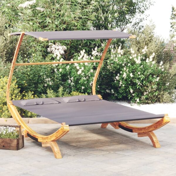 Outdoor Lounge Bed with Canopy  Solid Bent Wood  Anthracite Fabric  Easy-to-Clean  Comfortable