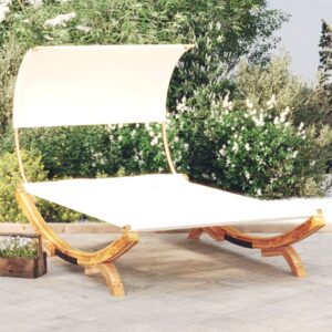 Outdoor Lounge Bed with Canopy  Solid Bent Wood  Cream Fabric  Easy-to-Clean  Comfortable  Durable