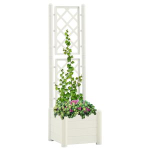 White Garden Planter with Trellis  Weather-Resistant PP  Large Capacity  Indoor and Outdoor Use