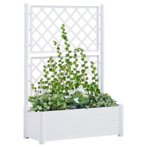 White Garden Planter with Trellis  Weather-Resistant PP  Large Capacity  Indoor and Outdoor Use