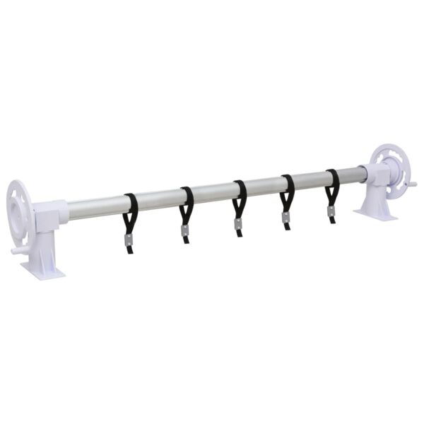 Adjustable Pool Cover Roller with Plastic Base  Corrosion-Resistant Aluminium  Silver and White