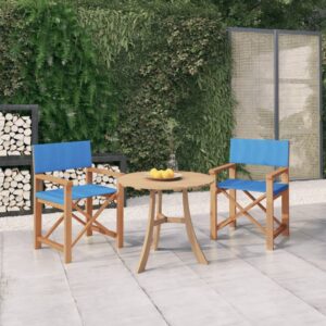 Set of 2 Solid Teak Wood Director's Chairs in Blue - Foldable  Lightweight  Weather Resistant