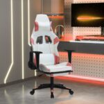 Gaming Chair with Footrest White and Pink Faux Leather