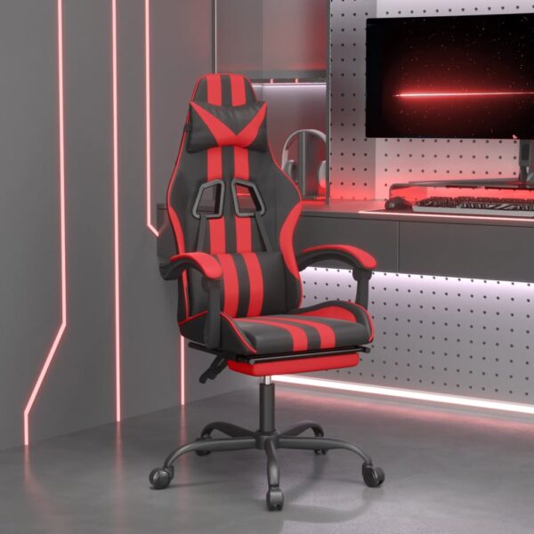 Gaming Chair with Footrest Black and Red Faux Leather