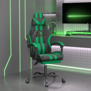 Gaming Chair with Footrest Black and Green Faux Leather