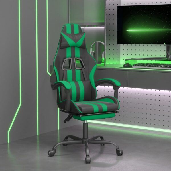 Gaming Chair with Footrest Black and Green Faux Leather