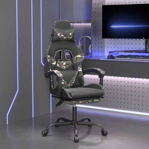 Gaming Chair with Footrest Black and Camouflage Faux Leather