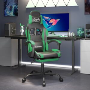 Gaming Chair with Footrest Black and Green Faux Leather