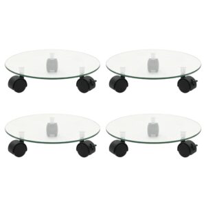 Tempered Glass Plant Rollers Set of 4 - 28cm Round - Indoor Outdoor Use - 360° Rotatable Castors