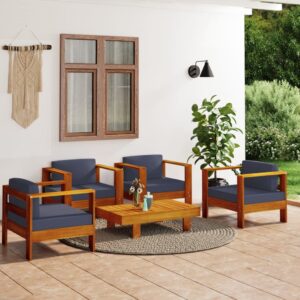 5 Piece Garden Lounge Set with Dark Grey Cushions Solid Wood