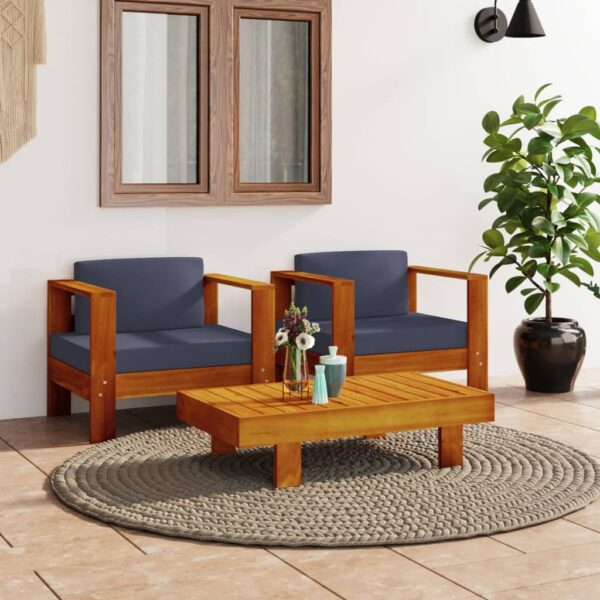 3 Piece Garden Lounge Set with Dark Grey Cushions Solid Wood