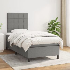 Box Spring Bed with Mattress Dark Grey 107x203 cm King Single Fabric