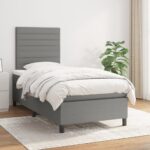 Box Spring Bed with Mattress Dark Grey 106x203 cm King Single Size Fabric