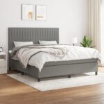 Box Spring Bed with Mattress Dark Grey 153x203 cm Queen Size Fabric