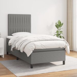 Box Spring Bed with Mattress Dark Grey 106x203 cm King Single Size Fabric