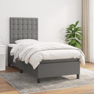 Box Spring Bed with Mattress Dark Grey 106x203 cm King Single Size Fabric