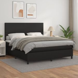 Box Spring Bed with Mattress Black 153x203 cm Queen Size Faux Leather