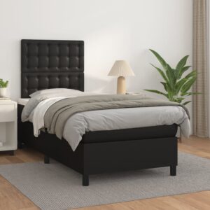 Box Spring Bed with Mattress Black 106x203 cm King Single Size Faux Leather