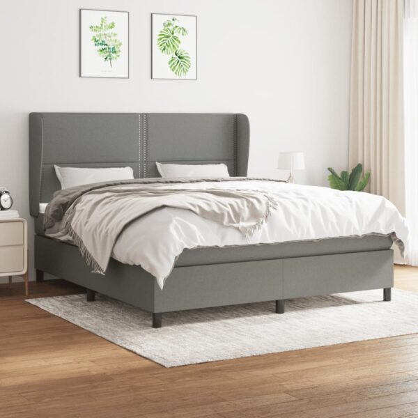 Box Spring Bed with Mattress Dark Grey 153x203 cm Queen Size Fabric